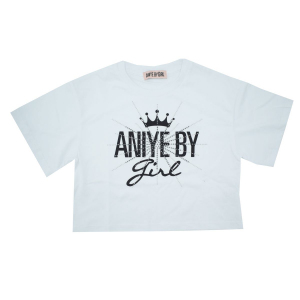 Aniye By Girl T-shirt cropper per ragazza con borchie - Bianco