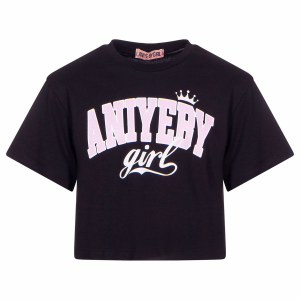 Aniye By Girl T-shirt cropped logo rosa con glitter - Nero