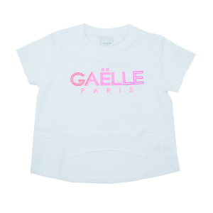 Gaelle T-shirt logo fuxia fluo con borchie e glitter - Bianco