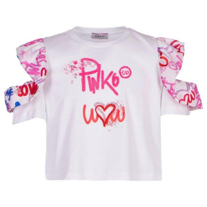 Pinko Kids T-shirt cropped con maniche con voilant - Bianco