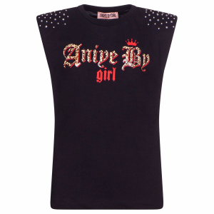 Aniye By Girl T-shirt con stampa maculata, borchie sulle spalle - Nero