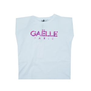 Gaelle T-shirt per ragazza con spalline stampa logo fuxia - Bianco