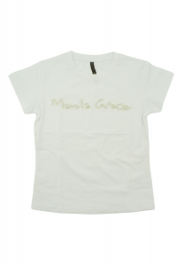 Manila Grace T-shirt per ragazza con perle - Bianco