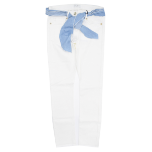 Elsy Pantalone cinque tasche in cotone con fascia in vita tessuto jeans - Crema