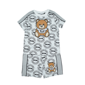 Moschino Completo t-shirt e bermuda logo allover e stampa teddy - Bianco
