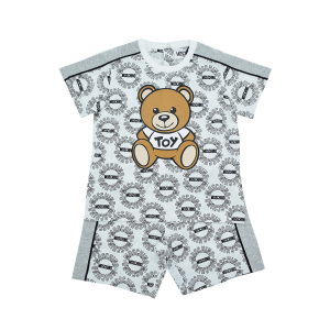 Moschino Completo t-shirt e pantaloncino stampa logo allover e teddy - Bianco