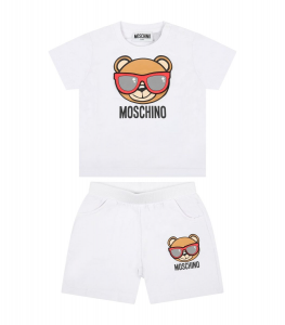 Moschino Completo t-shirt e bermuda stampa teddy - Bianco