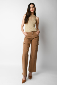 Pantaloni in cotone con tasche laterali - Beige