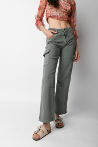 Pantaloni cotone con tasche laterali - Verde militare
