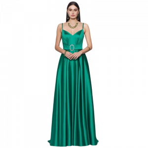 Impero Couture Abito Elegante in raso con cintura - Smeraldo
