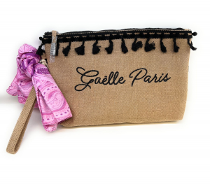 Gaelle Pochette in lino con logo ricamato e foulard - Beige