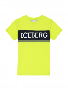 Iceberg T-shirt da bambino girocollo con logo frontale - Lime