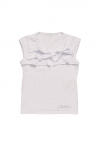 T-shirt girocollo con balze - bianco