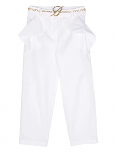 MISS BLUMARINE Pantaloni in cotone stretch con rouches Bianco 10602