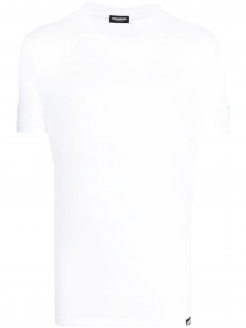 DSQUARED2 T-shirt a manica corta in cotone stretch con patch logato Bianco/celeste 137
