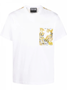 VERSACE JEANS COUTURE T-shirt a maniche corte con retro in fantasia barocca Bianco/Oro G03