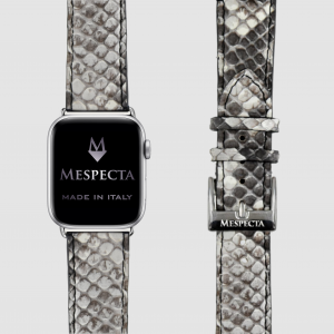 Cinturino in pelle Apple Watch Personalizzabile serie Ultra, 8, 7, 6, 5, 4, SE in in vera pelle di Pitone Bianco e Nero