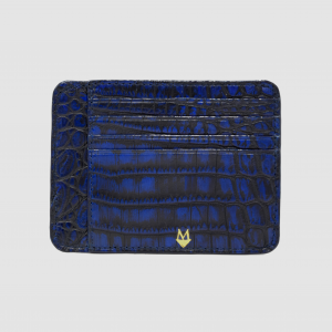 Porta carte in vera pelle di Coccodrillo Personalizzabile - Blu Vintage