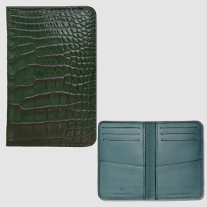 Porta carte Organizer tascabile in vera pelle di Alligatore Personalizzabile - Verde Bosco