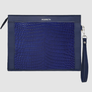 Pochette clutch borsello Uomo in vera pelle di Coccodrillo Personalizzabile con iniziali - Blu zaffiro