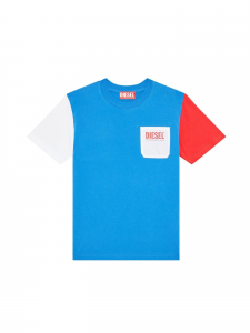 Diesel T-shirt a maniche corte colorblock con taschino azzurro K80H