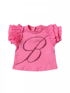 Miss Blumarine T-shirt manica corta con rouches e logo strass rosa X0482