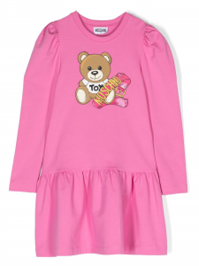 Moschino abito in felpa con maniche a palloncino e stampa orsetto rosa 52458