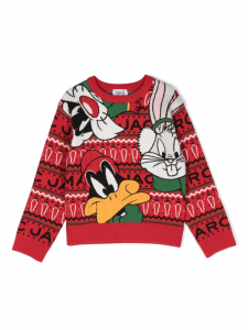 Marc Jacobs maglione girocollo in fantasia natalizia con disegno Looney Tunes rosso 997