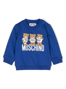 Moschino felpa in cotone con logo e stampa orsetti blu 40457
