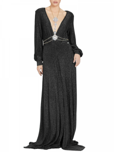 Relish abito lungo Batura in lurex con collana gioiello nero 1199
