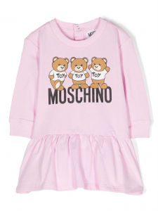 Moschino abito in felpa da neonata con balza e stampa Teddy rosa 51684