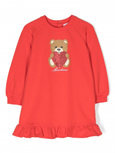 Moschino abito in felpa da neonata con rouches e stampa Teddy rosso 50109