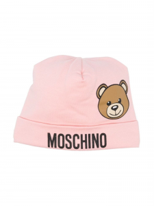 Moschino cappello da neonato in cotone stretch con stampa orsetto Teddy rosa 50209