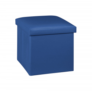 Pouf Contenitore Quadrato Portaoggetti In Ecopelle Poggiapiedi Salotto Sgabello Pouff Camera Design Con Coperchio - Blu