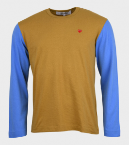 Colour block long sleeve t_shirt in Olive/Blue