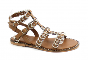MOSAIC P3010 brown cuoio sandali donna schiava fibbie borchie anellini