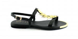 MOSAIC M1450 black nero sandali donna cinturino accessorio foglia dorata