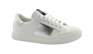 DIVINE FOLLIE 610 bianco argento scarpe donna sportive sneakers lacci pelle