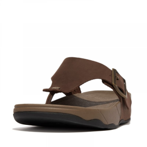 FitFlop TRAKK II MENS BUCKLE LEATHER TOE-POST SANDALS Chocolate Brown - DROP 10 (size: 44)