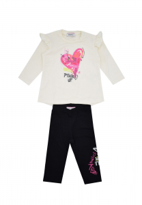 Pinko completo per neonata t-shirt panna con stampa,leggings nero. multicolore