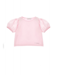 Monnalisa t-shirt rosa cropped,con manica a palloncino. rosa