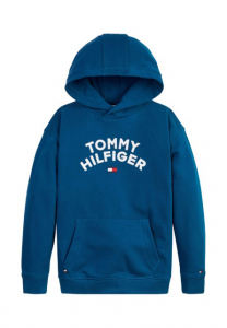 Tommy hilfiger felpa con cappuccio,e logo bianco. blu