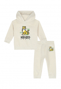 Kenzo tuta per neonato,felpa  cappuccio con stampa. beige