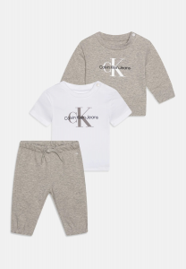 Calvin klein set per neonato,felpa ,t-shirt e pantalone. grigio