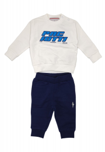 Paciotti tuta per neonato,felpa panna con stampa,pantalone blu multicolore