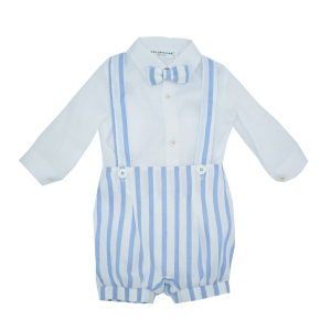 Colorichiari completo per neonato camicia in lino, bermuda e papillon righe bianco e celeste. multicolore