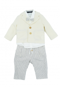 Jeckerson completo per neonato giacca beige,camicia bianca, pantalone e papillon a righe. multicolore