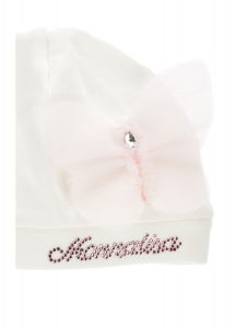 Monnalisa cappello bianco per neonata con farfalla in tulle rosa. bianco