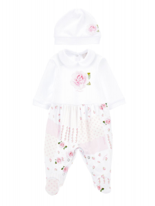 Monnalisa completo per neonata pantalone stampa  rose. multicolore