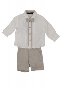 Jeckerson completo per neonato,camicia in lino,papillon e bermuda beige. beige